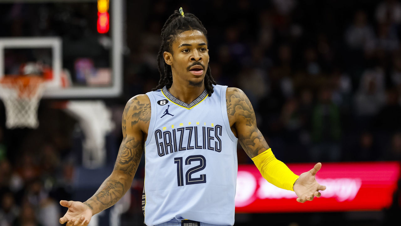 MINNEAPOLIS, MN - NOVEMBER 30: Ja Morant #12 of the Memphis Grizzlies reacts to a call on the floor in the second quarter of the game against the Memphis Grizzlies at Target Center on November 30, 2022 in Minneapolis, Minnesota.