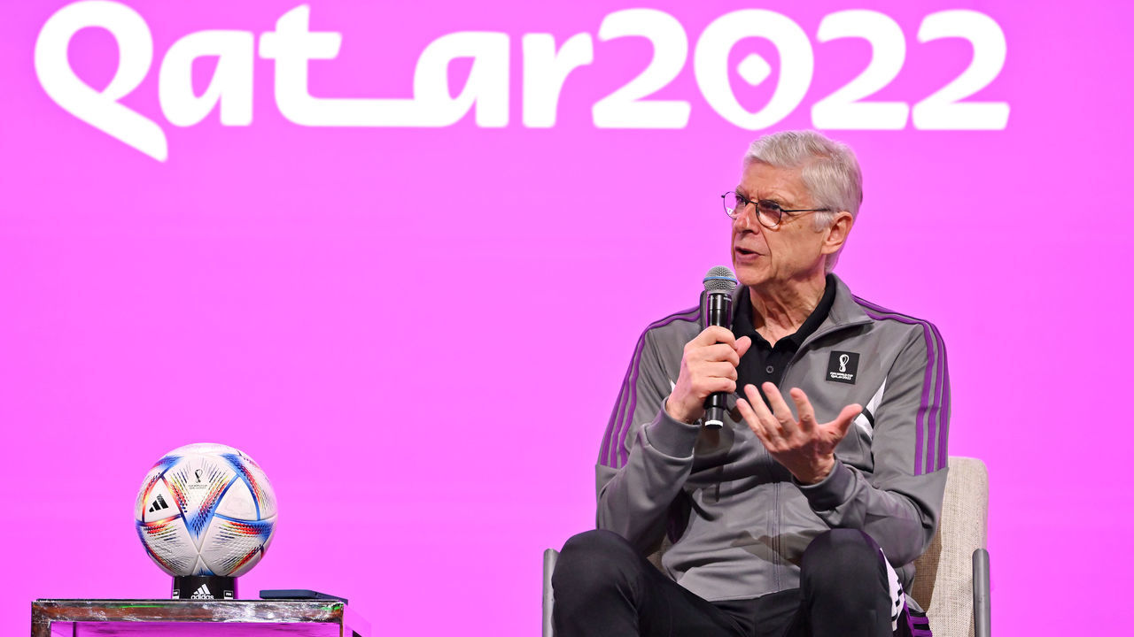 DOHA, QATAR - DECEMBER 04: FIFA Chief of Global Football Development Arsène Wenger during the Technical Study Group Media Briefing at the Main Media Centre at the QNCC on December 4, 2022 in Doha, Qatar.