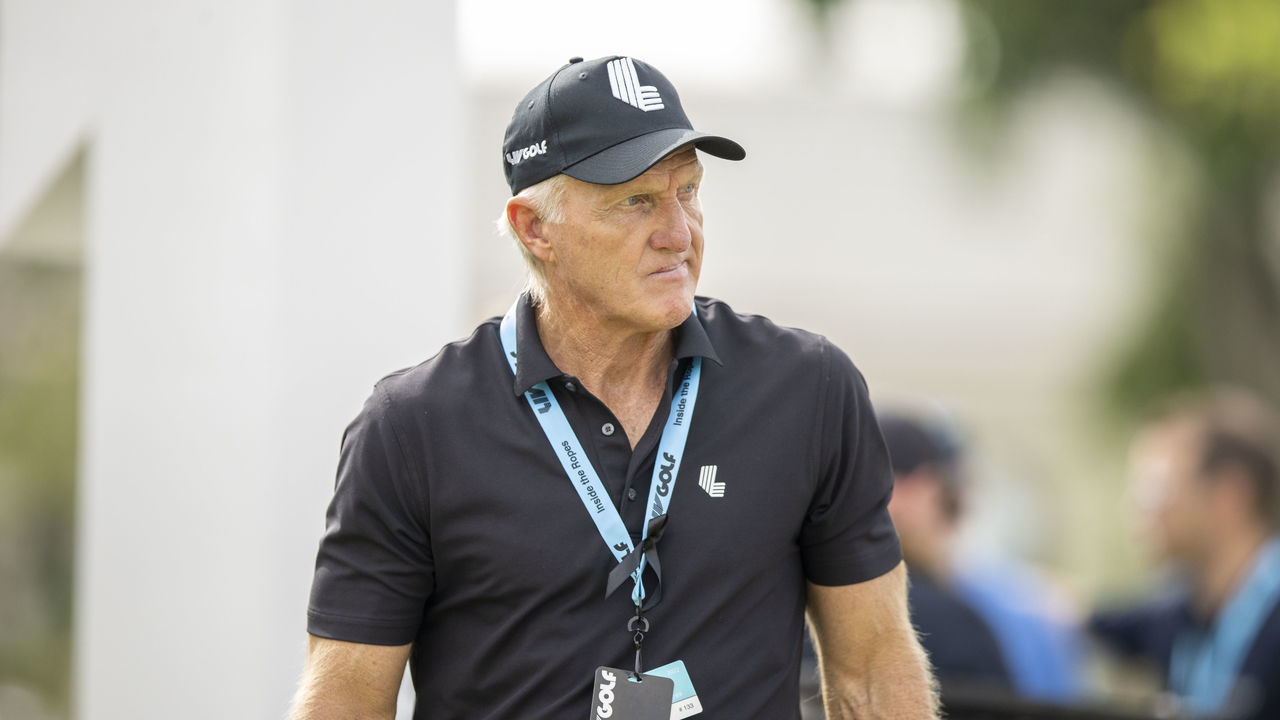 PATHUM THANI, THAILAND - OCTOBER 09: Greg Norman, CEO of LIV Golf, on the first hole during Day Three of the LIV Golf Invitational - Bangkok at Stonehill Golf Course on October 09, 2022 in Pathum Thani, .