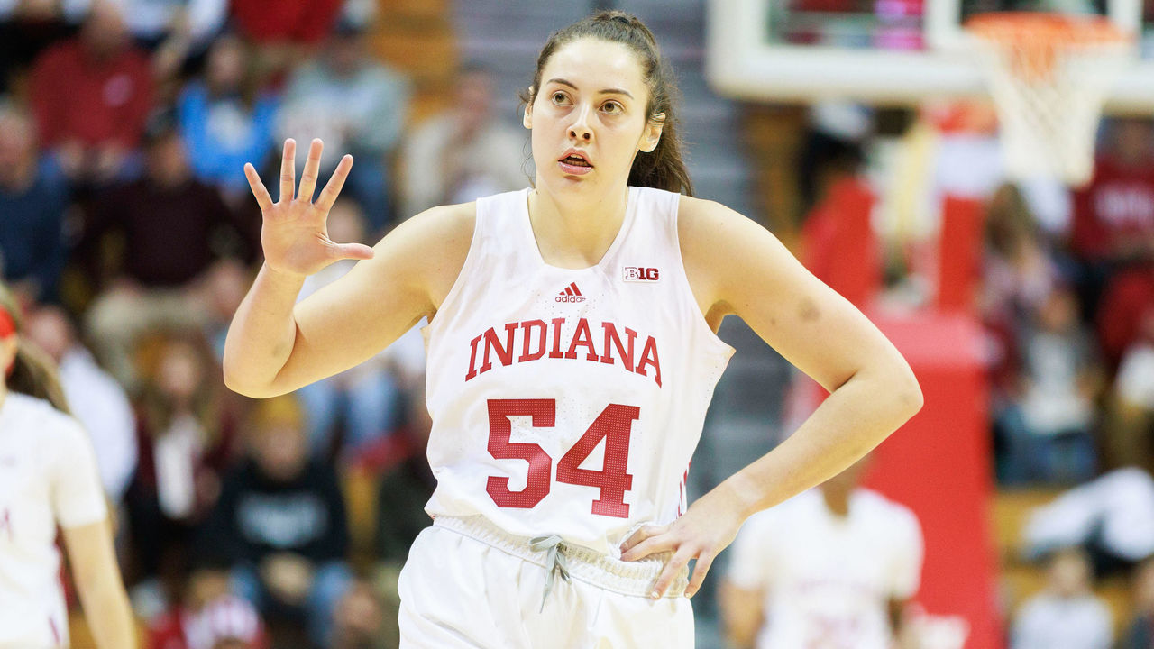 BLOOMINGTON, UNITED STATES - 2022/12/01: Indiana Hoosiers forward Mackenzie Holmes (54) plays against North Carolina during an NCAA women's basketball game at Simon Skjodt Assembly Hall in Bloomington. IU beat North Carolina 87-63.
