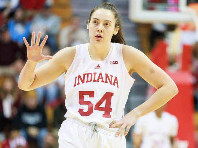 BLOOMINGTON, UNITED STATES - 2022/12/01: Indiana Hoosiers forward Mackenzie Holmes (54) plays against North Carolina during an NCAA women's basketball game at Simon Skjodt Assembly Hall in Bloomington. IU beat North Carolina 87-63.