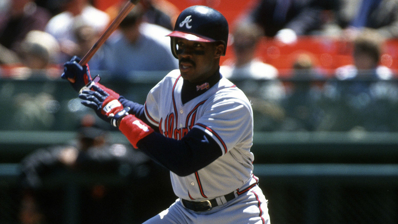 SAN FRANCISCO, CA - CIRCA 1996: Fred McGriff #29 of the Atlanta Braves bats against the San Francisco Giants during an Major League Baseball game circa 1996 at Candlestick Park in San Francisco, California. McGriff played for the Braves from 1993-97.