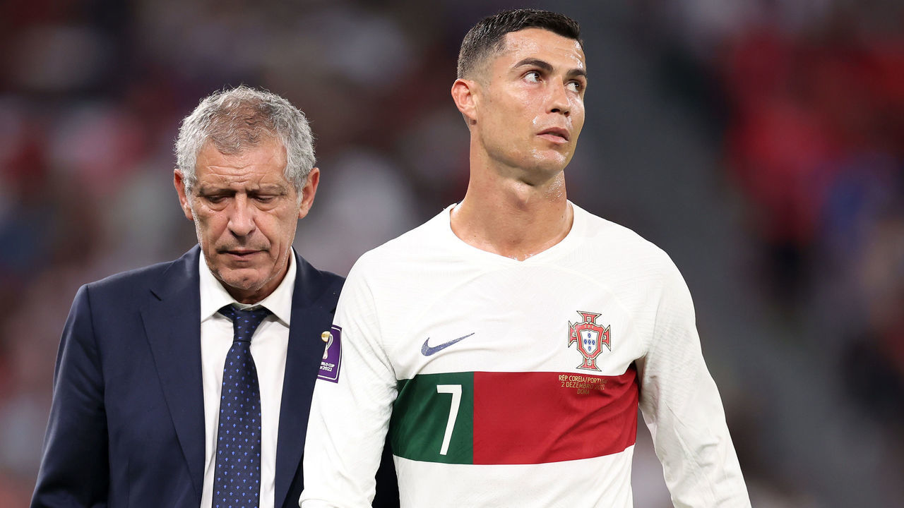AL RAYYAN, QATAR - DECEMBER 02: Cristiano Ronaldo of Portugal reacts as they are substituted during the FIFA World Cup Qatar 2022 Group H match between Korea Republic and Portugal at Education City Stadium on December 02, 2022 in Al Rayyan, Qatar.