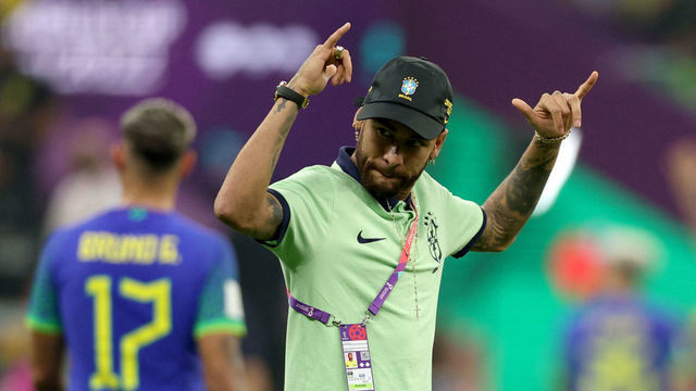 Brazil's forward #10 Neymar celebrates at the end of the Qatar 2022 World Cup Group G football match between Cameroon and Brazil at the Lusail Stadium in Lusail, north of Doha on December 2, 2022. - Brazil's is qualified for the round of 16 even after loosing against Cameroon 0 - 1.