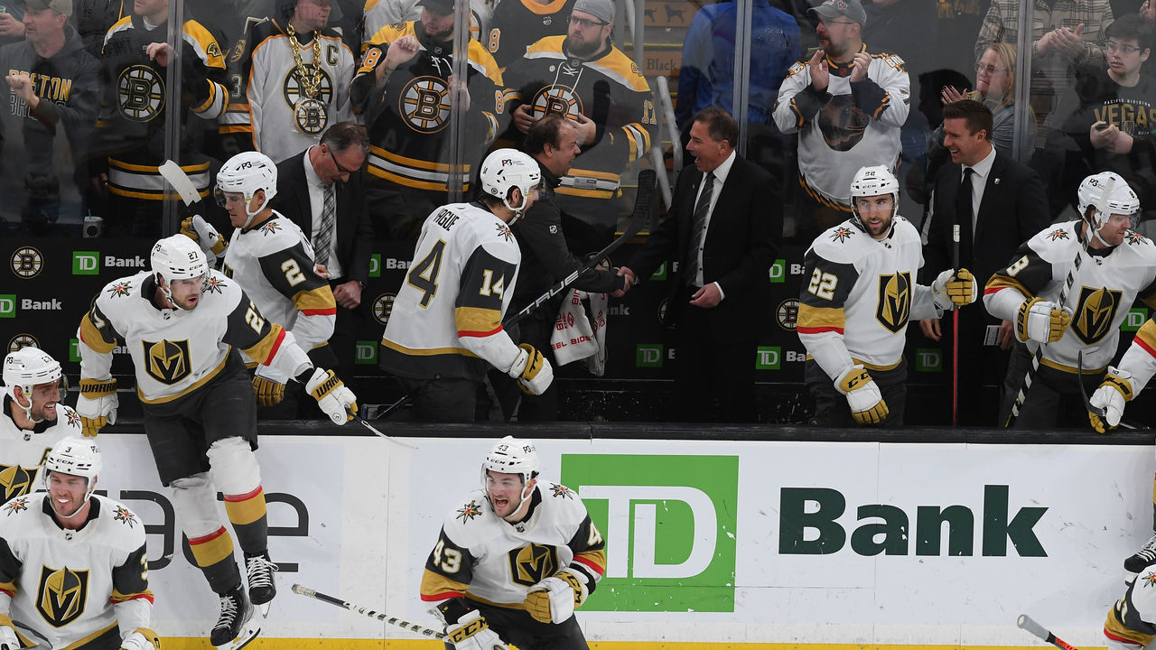 BOSTON, MASSACHUSETTS - DECEMBER 5: Head Coach Bruce Cassidy of the Vegas Golden Knights celebrates the shootout win against the Boston Bruins at the TD Garden on December 5, 2022 in Boston, Massachusetts.