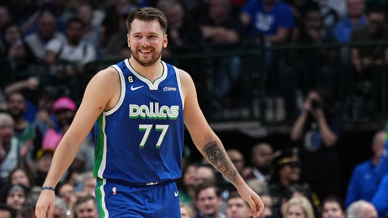 DALLAS, TX - DECEMBER 5: Luka Doncic #77 of the Dallas Mavericks smiles during the game against the Phoenix Suns on December 5, 2022 at the American Airlines Center in Dallas, Texas. Mandatory Copyright Notice: Copyright 2022 NBAE