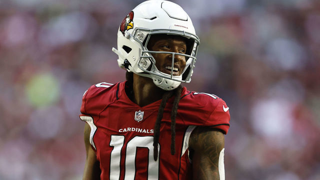 GLENDALE, ARIZONA - NOVEMBER 06: DeAndre Hopkins #10 of the Arizona Cardinals reacts as he looks on during an NFL Football game between the Arizona Cardinals and the Seattle Seahawks at State Farm Stadium on November 06, 2022 in Glendale, Arizona.