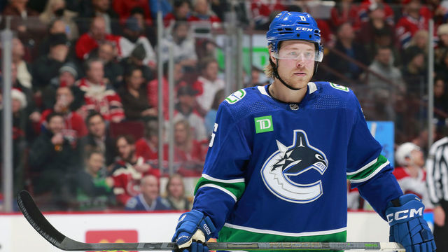 VANCOUVER, CANADA - DECEMBER 5: Brock Boeser #6 of the Vancouver Canucks skates up ice during their NHL game against the Montréal Canadiens at Rogers Arena December 5, 2022 in Vancouver, British Columbia, Canada.