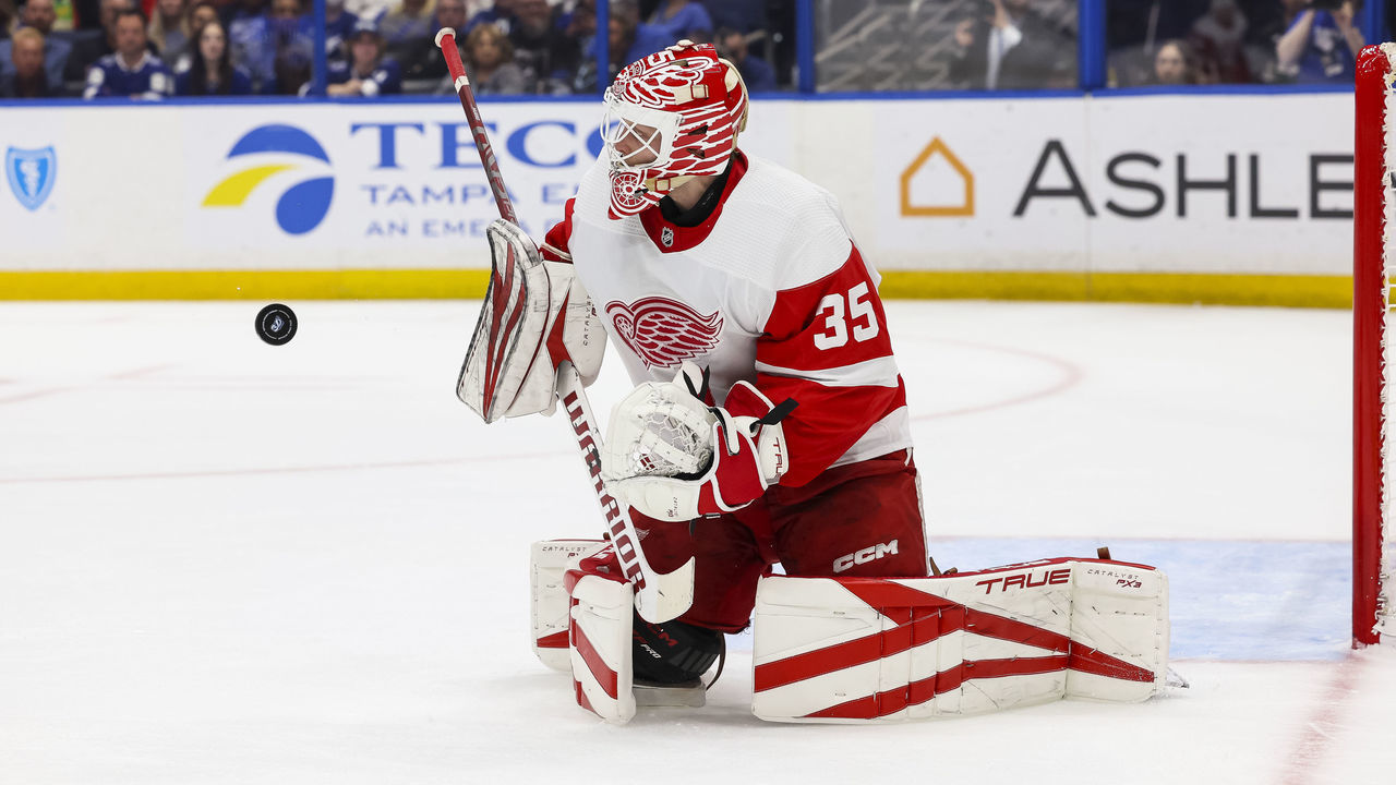 TAMPA, FL - DECEMBER 6: Goalie Ville Husso #35 of the Detroit Red Wings tends net against the Tampa Bay Lightning during the second period at Amalie Arena on December 6, 2022 in Tampa, Florida.