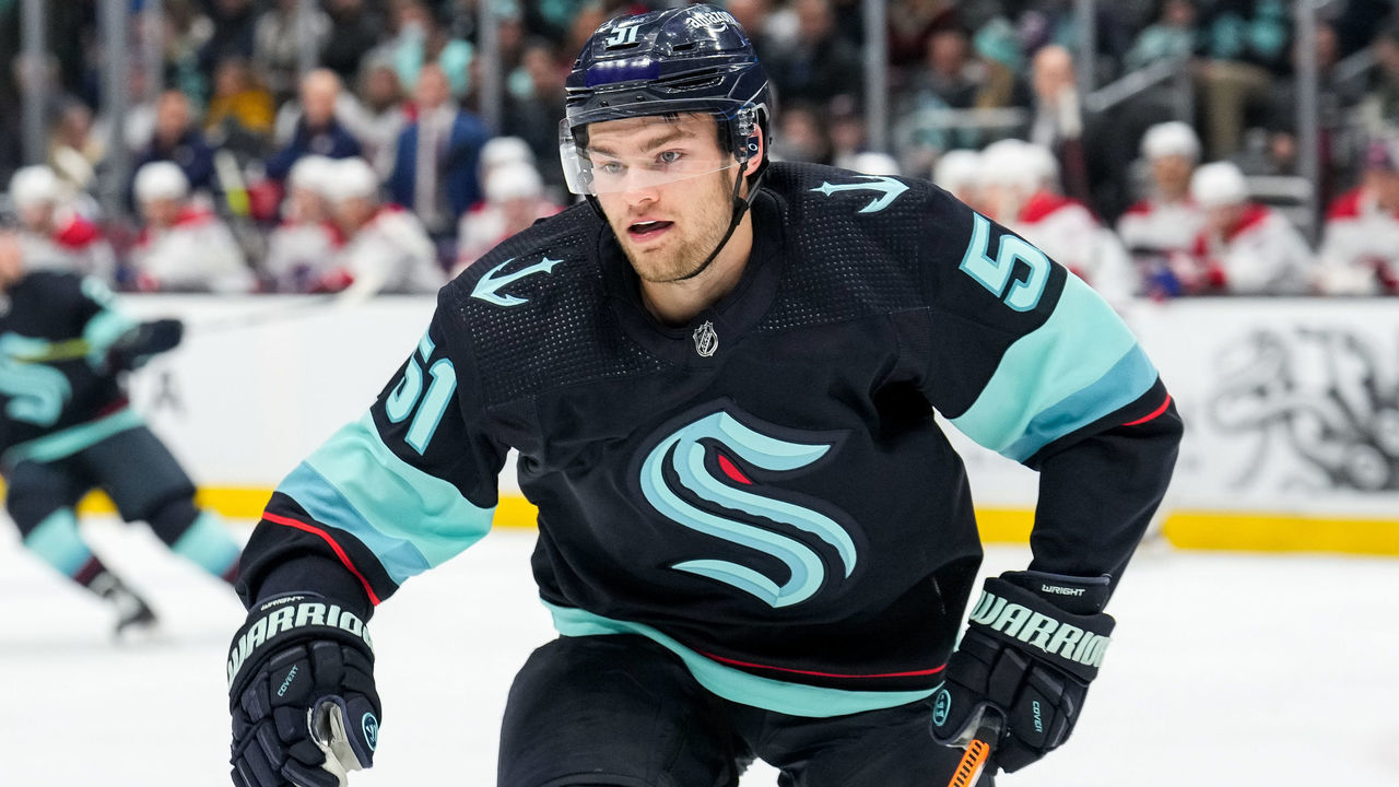 SEATTLE, WASHINGTON - DECEMBER 6: Shane Wright #51 of the Seattle Kraken skates on the ice during the first period of a game against the Montreal Canadiens at Climate Pledge Arena on December 6, 2022 in Seattle, Washington.