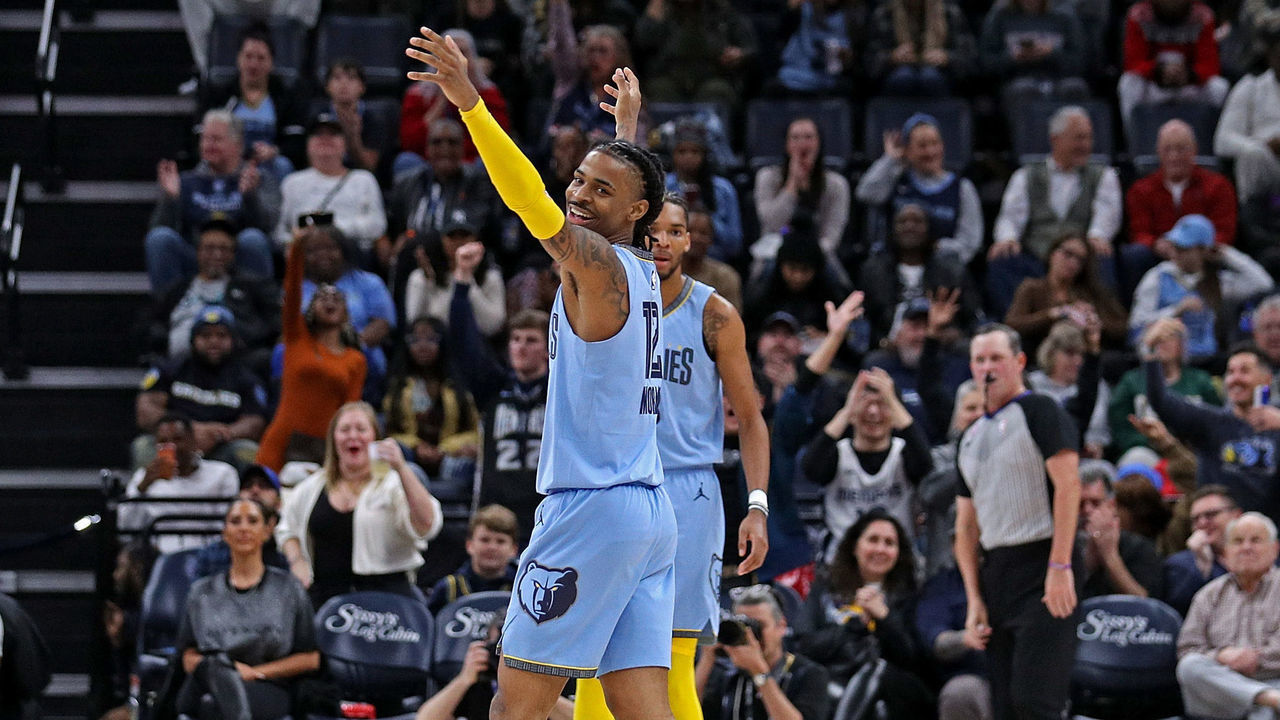 MEMPHIS, TENNESSEE - DECEMBER 07: Ja Morant #12 of the Memphis Grizzlies reacts during the second half against the Oklahoma City Thunder at FedExForum on December 07, 2022 in Memphis, Tennessee.