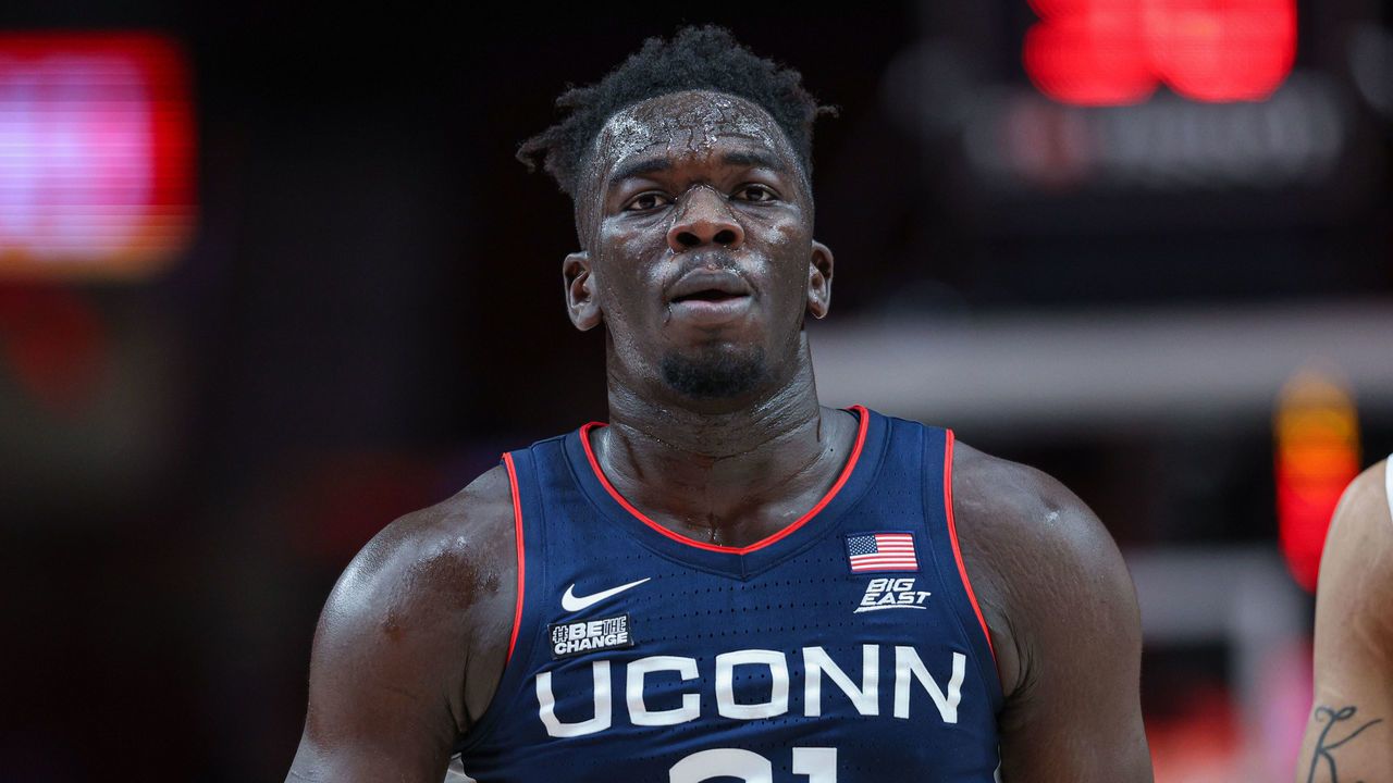 PORTLAND, OR - NOVEMBER 24: Adama Sanogo #21 of the UCONN Huskies is seen during the game against the Oregon Ducks at Moda Center on November 24, 2022 in Portland, Oregon.