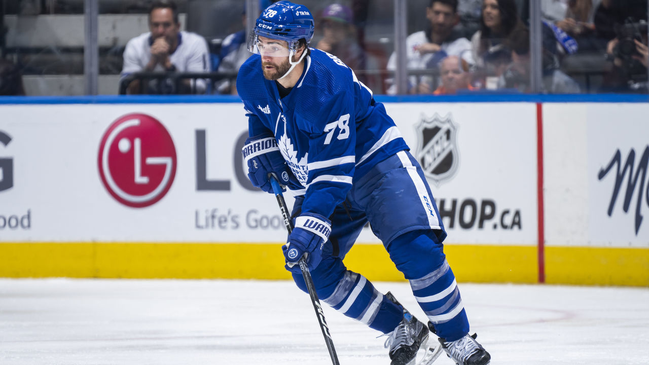 TORONTO, ON - OCTOBER 17: TJ Brodie #78 of the Toronto Maple Leafs against the Arizona Coyotes during the third period at the Scotiabank Arena on October 17, 2022 in Toronto, Ontario, Canada.