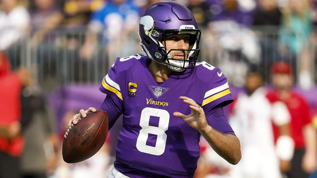 MINNEAPOLIS, MN - OCTOBER 30: Kirk Cousins #8 of the Minnesota Vikings looks to pass against the Arizona Cardinals in the first quarter of the game at U.S. Bank Stadium on October 30, 2022 in Minneapolis, Minnesota. The Vikings defeated the Cardinals 34-26.