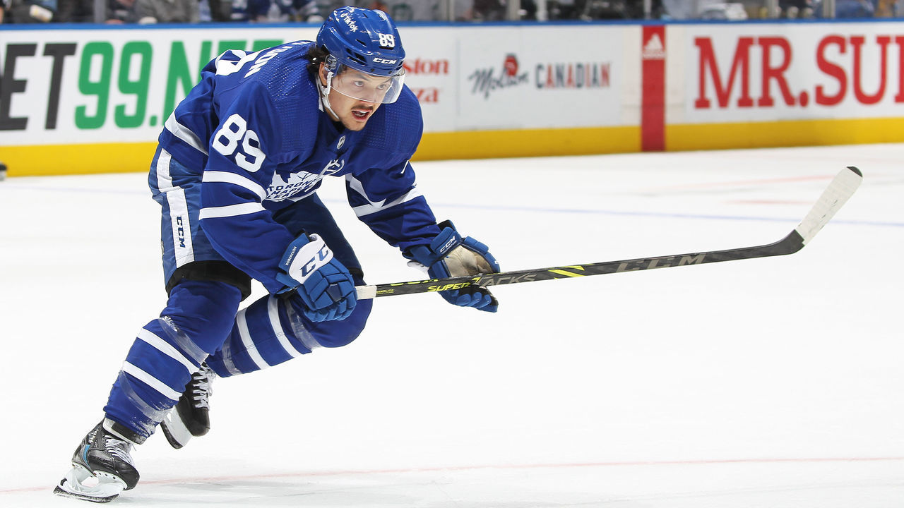 TORONTO, ON - MARCH 8: Nick Robertson #89 of the Toronto Maple Leafs skates against the Seattle Kraken during an NHL game at Scotiabank Arena on March 8, 2022 in Toronto, Ontario, Canada. The Maple Leafs defeated the Kraken 6-4.
