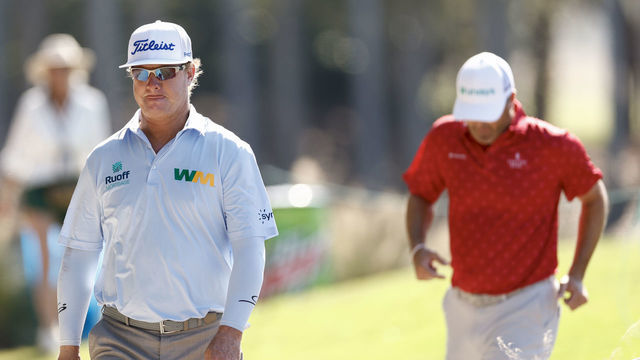 NAPLES, FLORIDA - DECEMBER 10: Charley Hoffman and Ryan Palmer of the United States walk from the 4th tee during round two of the QBE Shootout at Tiburon Golf Club on December 10, 2022 in Naples, Florida.