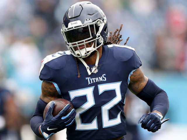 NASHVILLE, TENNESSEE - DECEMBER 11: Derrick Henry #22 of the Tennessee Titans warms up prior to the game against the Jacksonville Jaguars at Nissan Stadium on December 11, 2022 in Nashville, Tennessee.