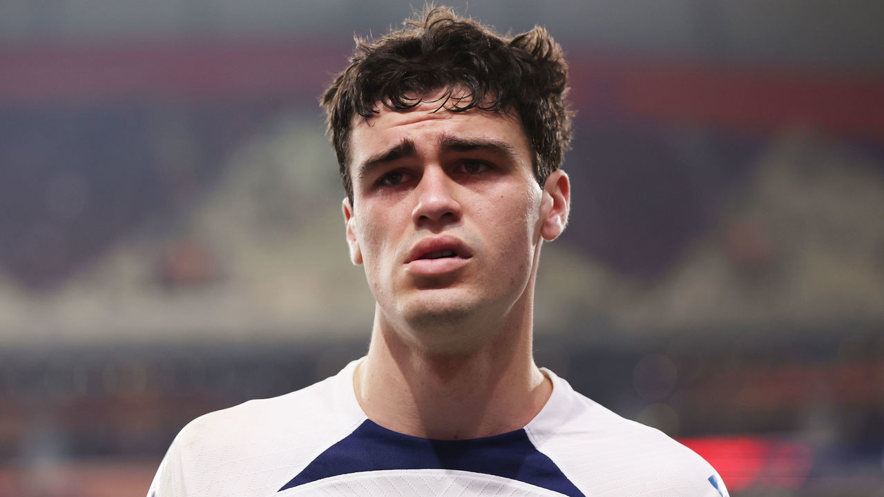 DOHA, QATAR - DECEMBER 03: Giovanni Reyna of United States reacts after the 1-3 loss during the FIFA World Cup Qatar 2022 Round of 16 match between Netherlands and USA at Khalifa International Stadium on December 03, 2022 in Doha, Qatar.