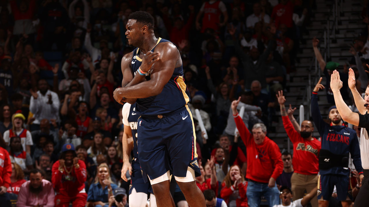 NEW ORLEANS, LA - DECEMBER 11: Zion Williamson #1 of the New Orleans Pelicans celebrates during the game against the Phoenix Suns on December 11, 2022 at the Smoothie King Center in New Orleans, Louisiana. Mandatory Copyright Notice: Copyright 2022 NBAE
