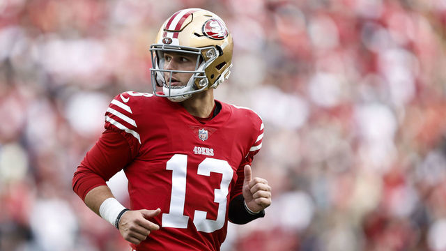 SANTA CLARA, CALIFORNIA - DECEMBER 11: Brock Purdy #13 of the San Francisco 49ers looks on as he runs during an NFL football game between the San Francisco 49ers and the Tampa Bay Buccaneers at Levi's Stadium on December 11, 2022 in Santa Clara, California.
