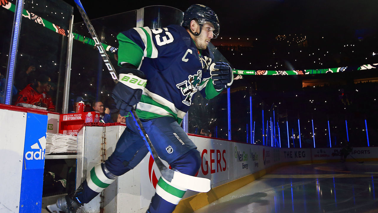 VANCOUVER, CANADA - DECEMBER 10: Bo Horvat #53 of the Vancouver Canucks steps onto the ice during their NHL game against the Minnesota Wild at Rogers Arena December 10, 2022 in Vancouver, British Columbia, Canada.