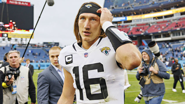 NASHVILLE, TENNESSEE - DECEMBER 11: Trevor Lawrence #16 of the Jacksonville Jaguars walks off the field after a game against the Tennessee Titans at Nissan Stadium on December 11, 2022 in Nashville, Tennessee. The Jaguars defeated the Titans. The Jaguars defeated the Titans 36-22.