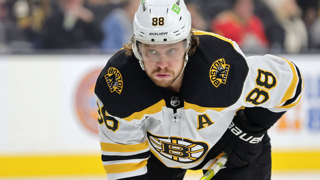 LAS VEGAS, NEVADA - DECEMBER 11: David Pastrnak #88 of the Boston Bruins waits for a faceoff in the first period of a game against the Vegas Golden Knights at T-Mobile Arena on December 11, 2022 in Las Vegas, Nevada. The Bruins defeated the Golden Knights 3-1.