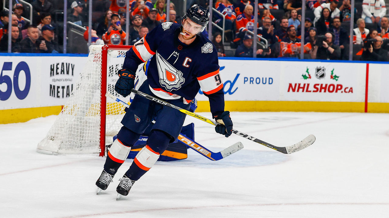 EDMONTON, AB - DECEMBER 15: Edmonton Oilers Center Connor McDavid (97) is disappointed after missing the net in the shoot out of the Edmonton Oilers game versus the St. Louis Blues on December 15, 2022 at Rogers Place in Edmonton, AB.