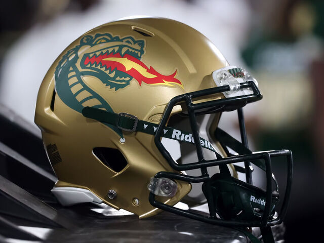 BIRMINGHAM, AL - SEPTEMBER 01: A general view of a UAB Blazers helmet during the game between the Alabama A&M Bulldogs and the UAB Blazers on September 1, 2022 at Protective Stadium in Birmingham, Alabama.
