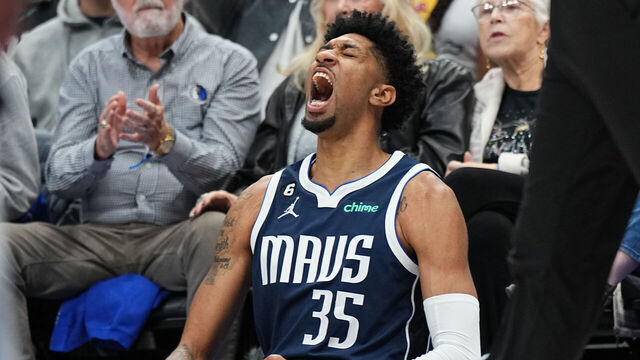 DALLAS, TX - DECEMBER 16: Christian Wood #35 of the Dallas Mavericks reacts to a play during the game against the Portland Trail Blazers on December 16, 2022 at the American Airlines Center in Dallas, Texas. Mandatory Copyright Notice: Copyright 2022 NBAE