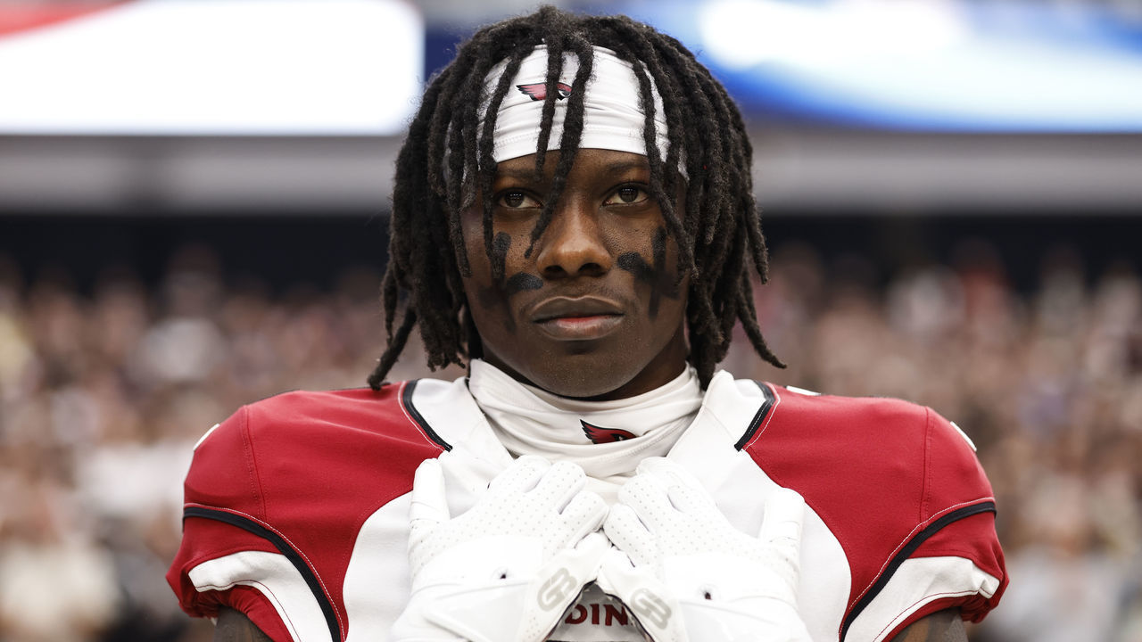 LAS VEGAS, NEVADA - SEPTEMBER 18: Marquise Brown #2 of the Arizona Cardinals looks on during the national anthem prior to an NFL football game between the Las Vegas Raiders and the Arizona Cardinals at Allegiant Stadium on September 18, 2022 in Las Vegas, Nevada.