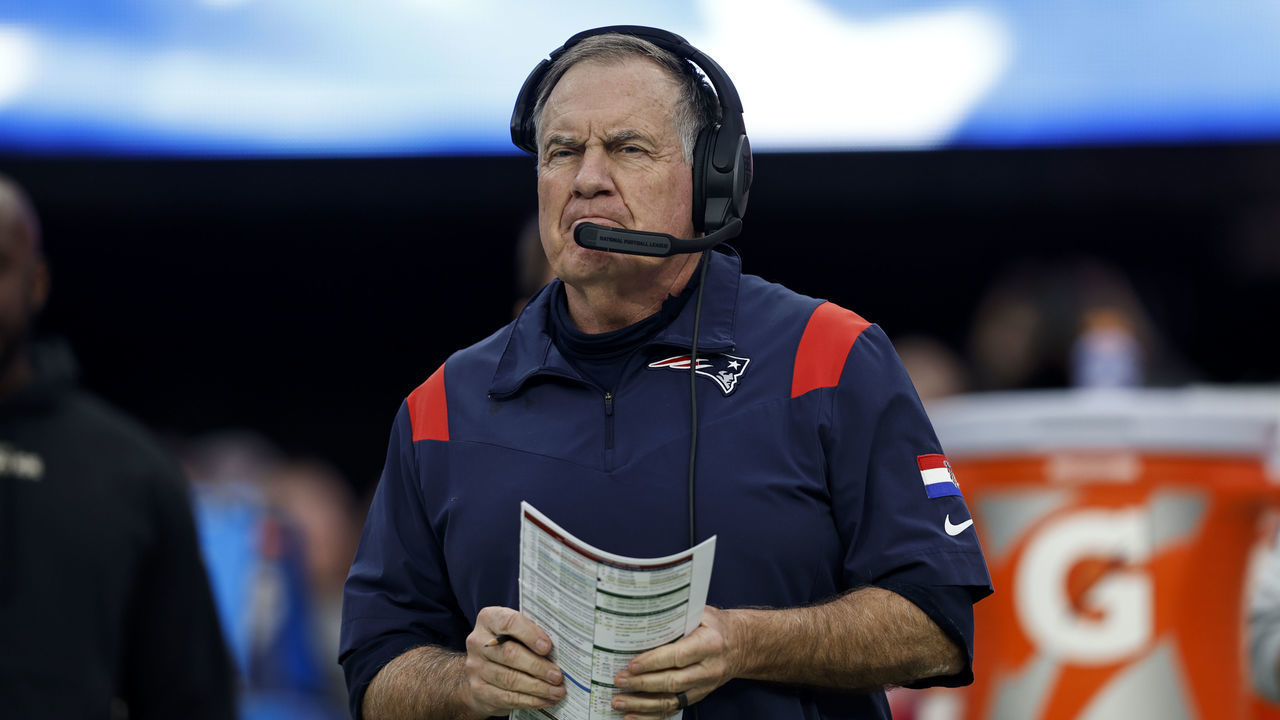 LAS VEGAS, NEVADA - DECEMBER 18: Head coach Bill Belichick of the New England Patriots looks on prior to an NFL football game between the Las Vegas Raiders and the New England Patriots at Allegiant Stadium on December 18, 2022 in Las Vegas, Nevada.