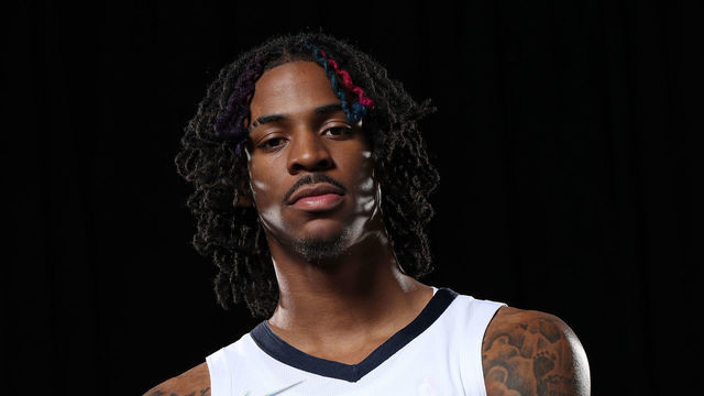 MEMPHIS, TN - SEPTEMBER 27: Ja Morant #12 of the Memphis Grizzlies poses for a portrait during NBA Media Day on September 27, 2021 at FedExForum in Memphis, Tennessee. Mandatory Copyright Notice: Copyright 2021 NBAE