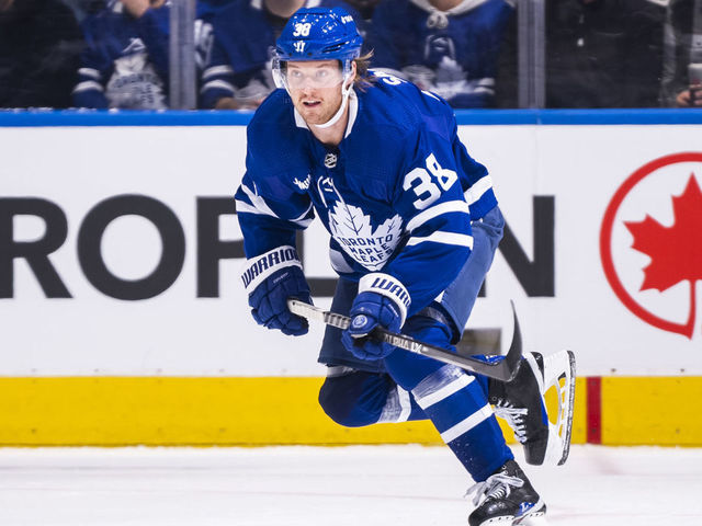 TORONTO, ON - DECEMBER 8: Rasmus Sandin #38 of the Toronto Maple Leafs skates against the Los Angeles Kings during the first period at the Scotiabank Arena on December 8, 2022 in Toronto, Ontario, Canada.