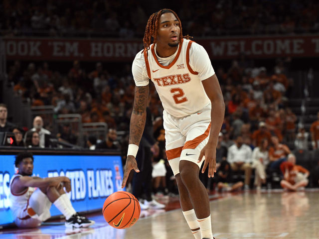 AUSTIN, TX - DECEMBER 10: Texas Longhorns guard Arterio Morris (2) drives down court during the game featuring the Texas Longhorns against the Arkansas - Pine Bluff Golden Lions on December 10, 2022 at the Moody Center in Austin, TX.