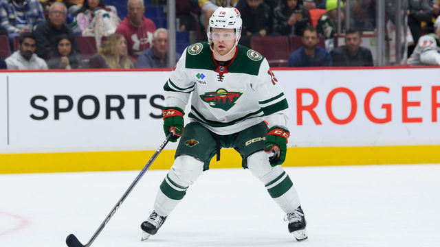VANCOUVER, CANADA - DECEMBER 10: Mason Shaw #15 of the Minnesota Wild skates up ice during the second period of their NHL game against the Vancouver Canucks at Rogers Arena on December 10, 2022 in Vancouver, British Columbia, Canada. Minnesota won 3-0.