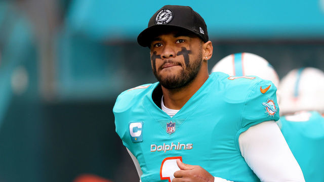 MIAMI GARDENS, FLORIDA - DECEMBER 25: Tua Tagovailoa #1 of the Miami Dolphins takes the field prior to a game against the Green Bay Packers at Hard Rock Stadium on December 25, 2022 in Miami Gardens, Florida.