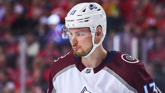 CALGARY, CANADA - OCTOBER 13: Valeri Nichushkin #13 of the Colorado Avalanche in action against the Calgary Flames during an NHL game at Scotiabank Saddledome on October 13, 2022 in Calgary, Alberta, Canada.