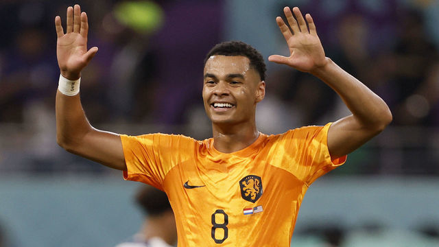 DOHA, QATAR - DECEMBER 03: Cody Gakpo of Netherlands celebrates goal during the FIFA World Cup Qatar 2022 Round of 16 match between Netherlands and USA at Khalifa International Stadium on December 3, 2022 in Doha, Qatar.