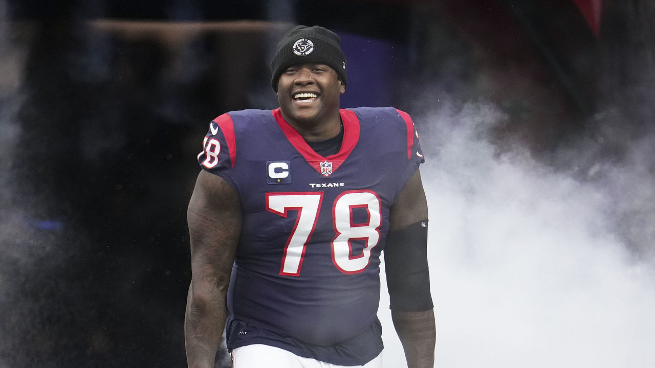 HOUSTON, TX - DECEMBER 18: Laremy Tunsil #78 of the Houston Texans runs onto the field during introductions against the Kansas City Chiefs at NRG Stadium on December 18, 2022 in Houston, Texas.