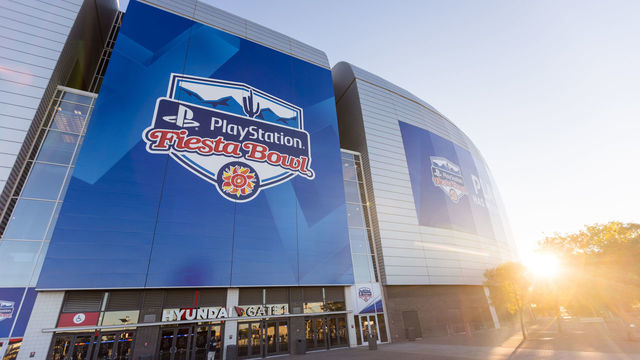 GLENDALE, AZ - JANUARY 01: State Farm Stadium before the Playstation Fiesta Bowl college football game between the Oklahoma State Cowboys and the Notre Dame Fighting Irish on January 1, 2022 at State Farm Stadium in Glendale, AZ.