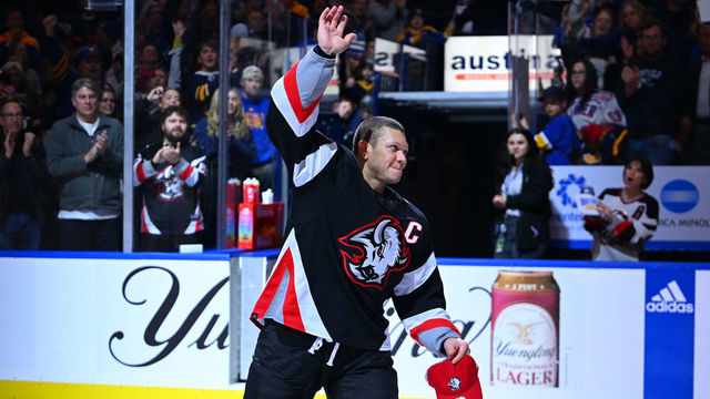 BUFFALO, NY - DECEMBER 29: Kyle Okposo #21 of the Buffalo Sabres celebrates with the crowd after being announced as the first star with scoring 3 goals after an NHL game against the Detroit Red Wings on December 29, 2022 at KeyBank Center in Buffalo, New York. Buffalo won, 6-3.