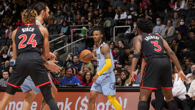 TORONTO, CANADA - DECEMBER 29: Ja Morant #12 of the Memphis Grizzlies dribbles the ball during the game against the Toronto Raptors on December 29, 2022 at the Scotiabank Arena in Toronto, Ontario, Canada. Mandatory Copyright Notice: Copyright 2022 NBAE