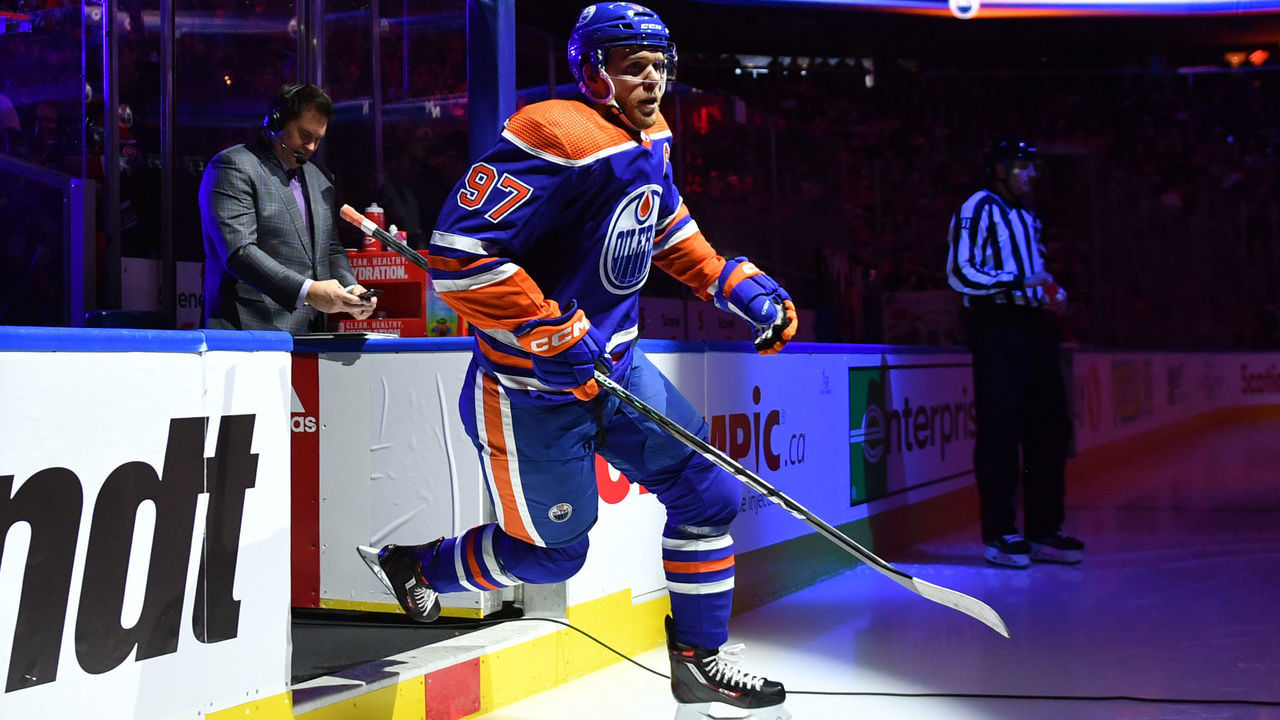 EDMONTON, CANADA - DECEMBER 17: Connor McDavid #97 of the Edmonton Oilers steps onto the ice before the game against the Anaheim Ducks on December 17, 2022 at Rogers Place in Edmonton, Alberta, Canada.