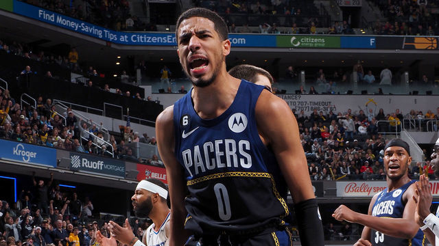 INDIANAPOLIS, IN - DECEMBER 31: Tyrese Haliburton #0 of the Indiana Pacers celebrates a play during the game against the LA Clippers on December 31, 2022 at Gainbridge Fieldhouse in Indianapolis, Indiana. Mandatory Copyright Notice: Copyright 2022 NBAE