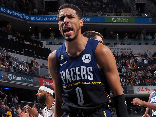 INDIANAPOLIS, IN - DECEMBER 31: Tyrese Haliburton #0 of the Indiana Pacers celebrates a play during the game against the LA Clippers on December 31, 2022 at Gainbridge Fieldhouse in Indianapolis, Indiana. Mandatory Copyright Notice: Copyright 2022 NBAE