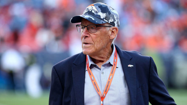 DENVER, CO - SEPTEMBER 25: Owner Rob Walton of the Denver Broncos watches pregame against the San Francisco 49ers at Empower Field At Mile High on September 25, 2022 in Denver, Colorado.