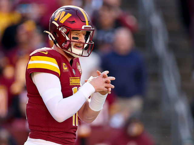 Carson Wentz of the Washington Commanders throws a pass during the News  Photo - Getty Images