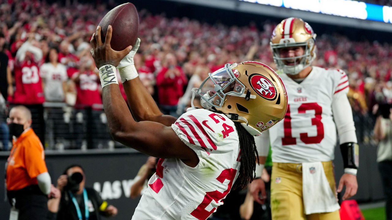 Jordan Mason of the San Francisco 49ers runs the ball during the News  Photo - Getty Images