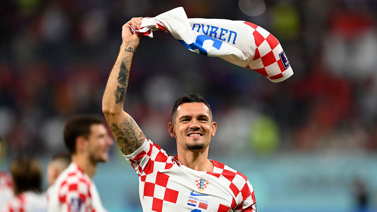 DOHA, QATAR - DECEMBER 17: Dejan Lovren of Croatia celebrates the team's 2-1 victory in the FIFA World Cup Qatar 2022 3rd Place match between Croatia and Morocco at Khalifa International Stadium on December 17, 2022 in Doha, Qatar.